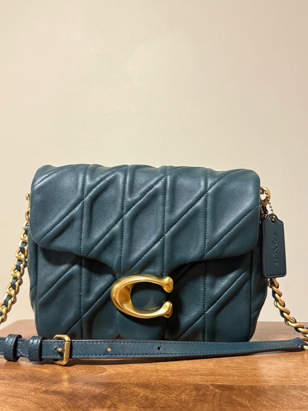 Coach Times Square Tabby Quilted Shoulder Bag Dark Emerald Green Regular Size